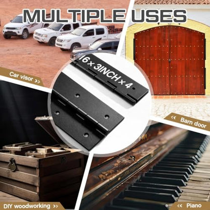Zonon 4 Pack Heavy Duty Piano Hinge 8'' x 3'' Width 0.060'' Thick, Black - color: Black, size: 8''