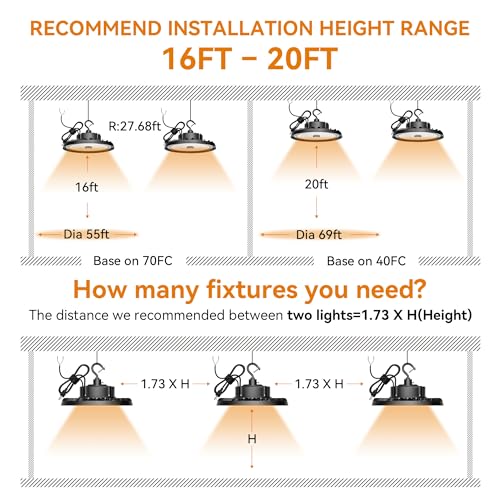 UFO LED High Bay Light 240W 36,000lm 5000K Daylight, High Bay LED Shop Light 0-10V Dimmable with US Plug 5’ Cable, Commercial LED Warehouse Lights, Factory Area Lighting Fixture, 2PCS