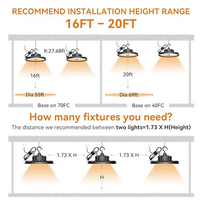 UFO LED High Bay Light 240W 36,000lm 5000K Daylight, High Bay LED Shop Light 0-10V Dimmable with US Plug 5’ Cable, Commercial LED Warehouse Lights, Factory Area Lighting Fixture, 2PCS