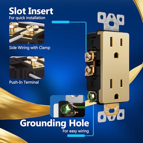 LIDER Decorator Receptacle, Tamper-Resistant Wall Outlet, 15A, 5-Pack - color: Gold, size: 15 Amp (No Wall Plate)