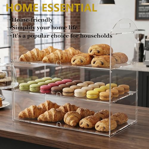 3 Tier Bakery Display Case with Handle, Countertop 23.6" L x11.8 W x19.7 H Commercial Pastry Display Case, Acrylic Clear Food Display Box for Dessert Donut Bagels Cake Cookie - size: 3 TIERS