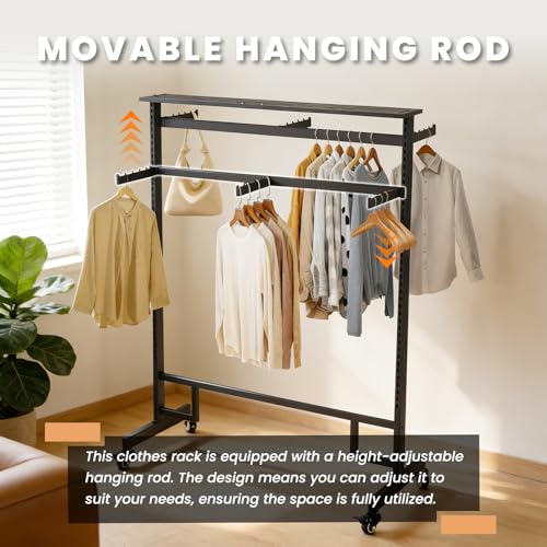 6-Arm Commercial Clothing Rack with Wheels, Adjustable Retail Display,Black