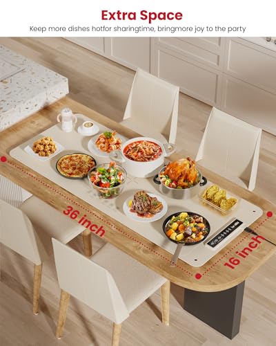 Extra Large Food Warming Mat, XXL 36"x16" Full-Surface Heating - color: Beige, size: 36" L × 16" W