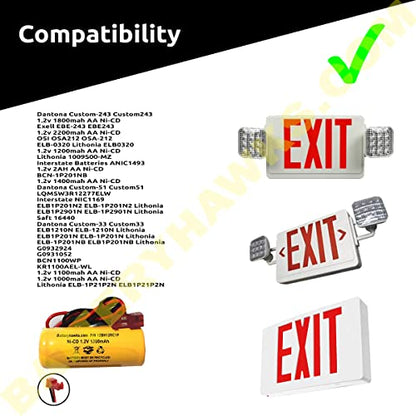 (5 Pack) Exit Sign Emergency Light Ni-CD Battery ELB1P201N2 ELB-1P201N2 ELB1P2901N 1.2v 1200mah Ni-CD ELB-0320 NiCD NiCad