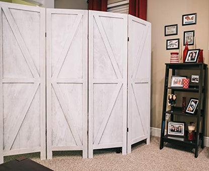 Premium Home 4-Panel Room Divider, Rustic White Barn Door K-Pattern Screen - color: Rustic White - K Pattern - 4 Panel