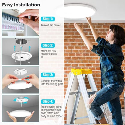 libtit 6 Pack 13 Inch LED Flush Mount Ceiling Light, 3200LM 28W Ultra-Slim LED Ceiling Lights, 3000K/4500K/6000K Selectable Light Fixture for Bedroom, Kitchen, Bathroom, Hallway - White - color: White, size: 13In-6Pack