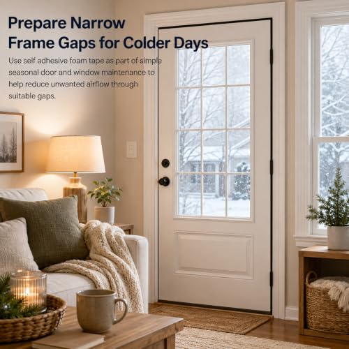 Weather Stripping Foam Tape 2 Rolls (1/2 in x 1/8 in x 16.4FT), Self Adhesive Door Seal for Small Gaps, Window Insulation, Draft Stopper Foam Strip Total 32.8 FT - size: 1/2in x 1/8in x 32.8FT