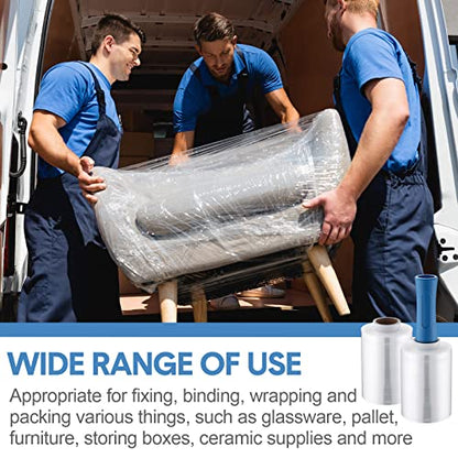 Jutom 8 Pcs Mini Stretch Film Industrial Shrink Wrap Roll Plastic Film for Moving 2 Handles 5" x 1000 ft Pallet Wrap Packaging Self Adhering Shipping for Moving Furniture Packing (Blue) - color: Clear