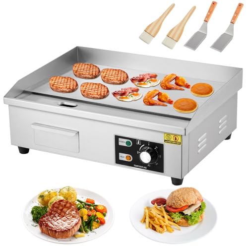 21 Inch Commercial Electric Griddle - 1600W Stainless Steel Flat Top Teppanyaki Grill - Non-Stick, Adjustable Temp 122-572℉, Countertop BBQ for Breakfast, Pancakes, Bacon, Restaurant Grade