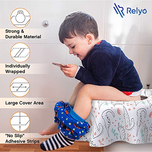 Relyo Disposable Toilet Seat Cover for Travel – 20 Pack with Covers Wrapped in Sets of 2, Non-Flushable Liners, Fits Most Seats – Kids, Toddlers, Adults (Dinosaurs, 20) - color: Dinosaurs