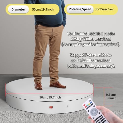 19.7In Remote Large Motorized electric turntable Rotating platform Photography Turntable Motorized lazy susan Base giratoria para for Photography,3D Scanner,Heavy duty display(Load Range:220~500lbs) - size: 19.7inch/White/500Lbs Load