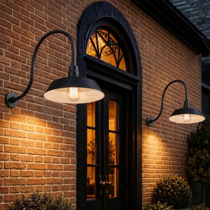 14in. Satin Black Outdoor Gooseneck Barn Light Fixture, 5000K Cool White - color: Satin Black (2-Pack), size: 24 in Gooseneck Arm