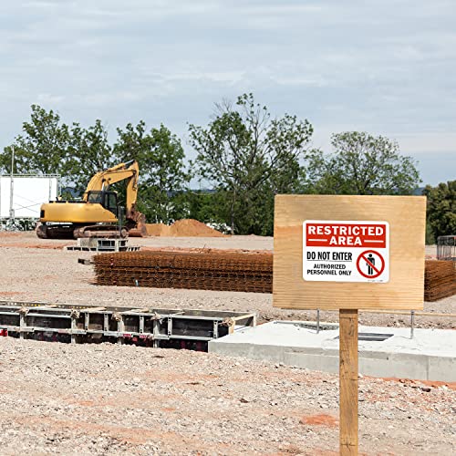 SmartSign 7 x 10 inch “Restricted Area - Do Not Enter, Authorized Personnel Only” Sticker Label with Symbol, 3 mil Laminated Adhesive Polyester, Red, White and Black, Made in USA - style: 7" x 10" - Vinyl