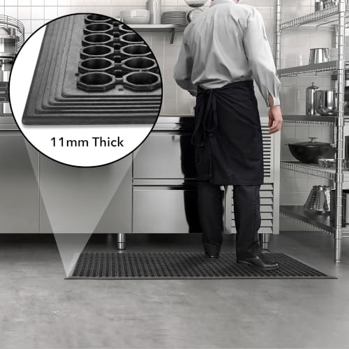 GRIDMANN Rubber Floor Mat, 60" x 36" Anti-Fatigue Drainage Mat, Non-Slip and Grease Resistant for Restaurants, Commercial Kitchens, Bar Floors, Black - size: 60"L x 36"W x 0.4"Th