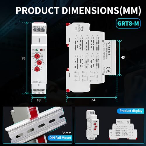 Multifunction Time Relay 16A Delay ON Off Time Relay GRT8-M1 AC230V - size: GRT8-M1 AC 230V