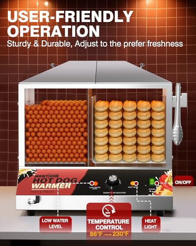 WantJoin Hot Dog Steamer Machine, 36L/38QT Electric Hot Dog Steamer with Bun Warmer, Stainless Steel Hot Dog Cabinet with Tempered Glass for 110-125 Sausages & 40-45 Buns,1200W - color: Silver, size: 38QT