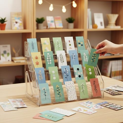 Sticker Display Stand, 4-Tier Acrylic Bookmark Holder Organizer - size: 4 Tier 20 Pockets