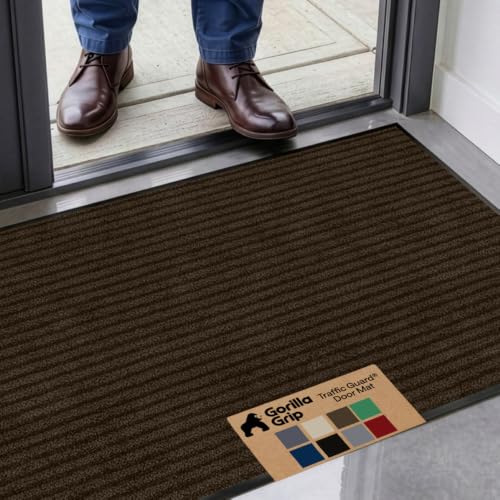 GORILLA GRIP Traffic Guard Indoor Outdoor Heavy Duty Door Mat, 47x35 Brown - color: Brown, size: 47" X 35"