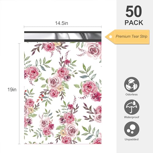 JinRuiKJ 14.5x19 Boutique Poly Mailers 50 Pack, Floral Design - color: Floral, size: 14.5x19'' - 50 Pack