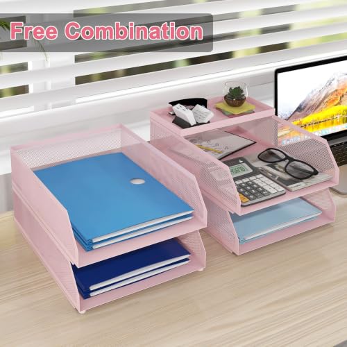Natwind 4-Tier Stackable Metal Mesh Desk Paper Tray Organizer,Pink - color: Pink, size: 4 tier