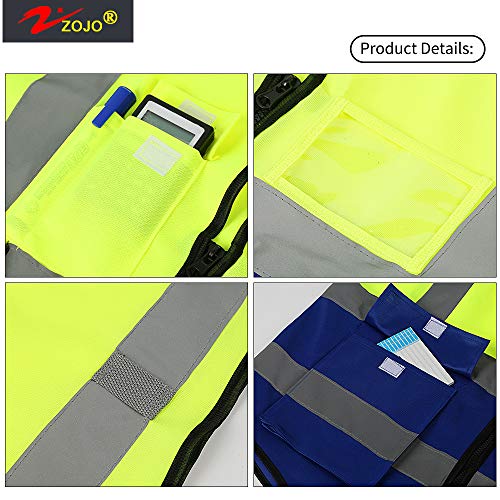 zojo High Visibility Reflective Safety Vest with Multi Pockets 10 Pack Bulk - color: Mix Yellow & Blue, size: XX-Large