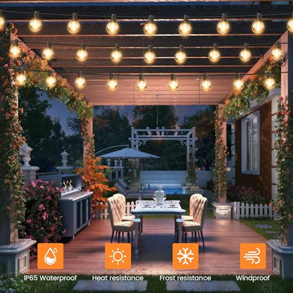 OHLUX 35FT Solar String Lights Outdoor, Waterproof Solar Patio Lights with Remote, 17 Shatterproof LED Filament G40 Globe Bulbs, 2200K Soft White, Dimmable Outside Hanging Light for Backyard Deck - size: 35FT