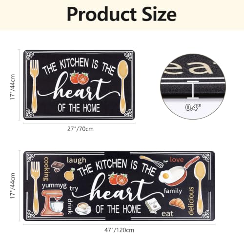 Yamaziot Anti Fatigue Kitchen Rug Set of 2, Non-Slip Cushioned Floor Mats - color: Black, size: 17.3"x27"+17.3"x 47"