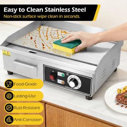 Dyna-Living Electric Griddle 22''Flat Top Grill Commercial Teppanyaki Grill - color: Silver Panel
