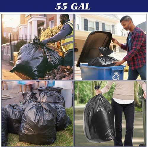 Teivio Large Black Trash Bags 55-60 Gallon 160 Count 50+ Gal Garbage Bags