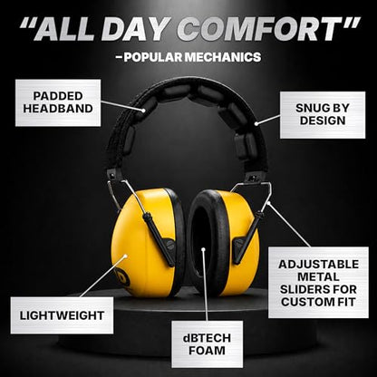 DECIBEL DEFENSE Ear Protection, 37 dB NRR Ear Muffs (SAFETY YELLOW) - color: Yellow, size: Regular