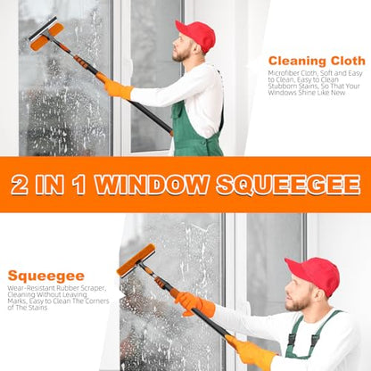 SISUPASSIE 36FT Reach 2-in-1 Window Squeegee, Professional Window Washing Kit with 7-30FT Extension Pole for Home, Indoor Outdoor Squeegee with Rotatable Head for High Windows - size: 30FT