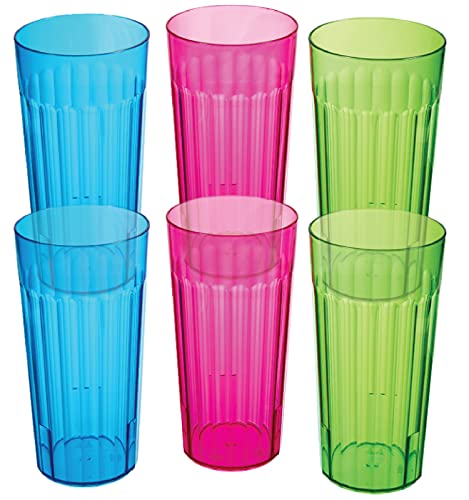 Arrow 16 oz Plastic Tumblers - 6 pk (Blue, Green & Pink) - Break-Resistant Drinking Glasses for Indoor & Outdoor Use - Dishwasher Safe - BPA Free - Made in USA - color: Rainbow, size: 16 fl oz
