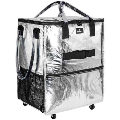 Reusable Grocery Bag on Wheels, Foldable Rolling Tote Bag with 6 Pockets - color: Silver, size: Small