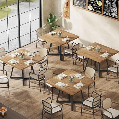 Tribesigns Square Dining Table Set of 4, 31.5" Farmhouse Dinner Table with Metal Base, Wood Kitchen Table for Dining Room, Small Space, Apartment (Chairs are not Included) - color: Natural, size: Square-4PCS