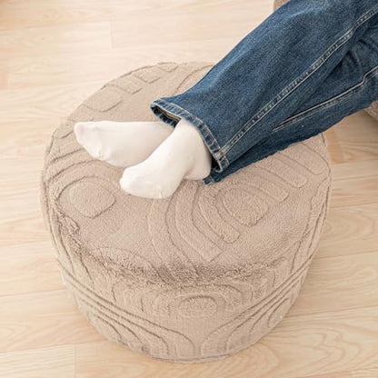 Round Ottoman Pouf Foot Stool, Khaki, 20x14 In,Hassock,Sofa Couch Foot Rest - color: Khaki, size: 20"D x 20"W x 14"H