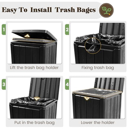 Fancyango Resin Outdoor Trash Can with Lid, 30 Gallon, Black - color: Black, size: 30 Gallon