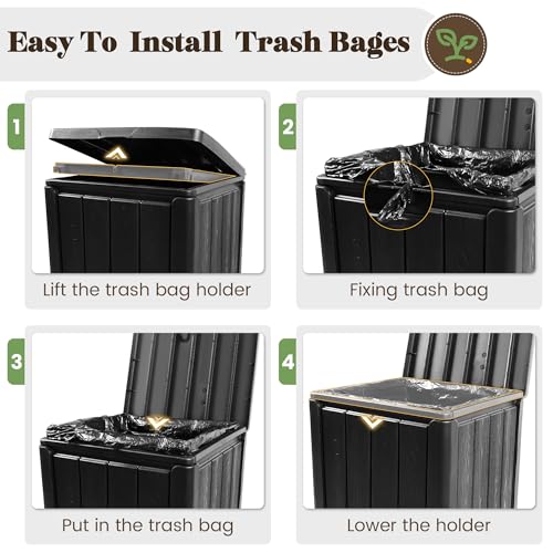 Fancyango Resin Outdoor Trash Can with Lid, 33 Gallon, Black - color: Black, size: 33 Gallon