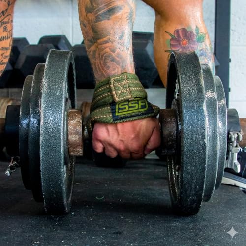 SERIOUS STEEL FITNESS Red Figure 8 Lifting Straps | Deadlift & Strongman Axle Straps - 3 Sizes - color: OD Green, size: (60 CM - Less than 7.25" Wrist)