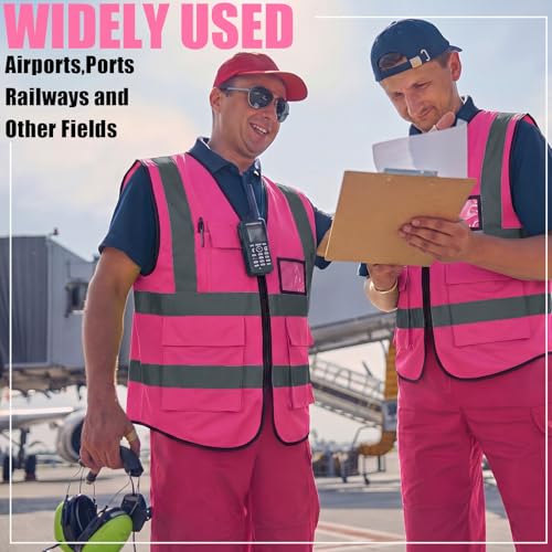 Leumoi 30 Pack Reflective Safety Vest with Pockets - color: Pink, size: X-Large