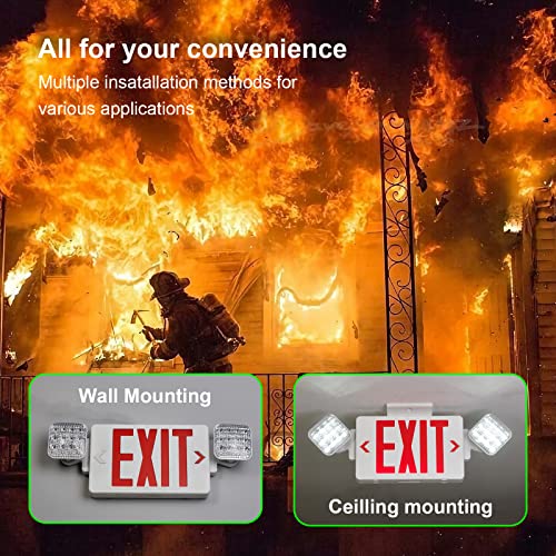GZRUIYANG Exit Sign with Emergency Lights Red, LED Emergency Exit Light with Battery Backup, UL 924 Certified, AC 120/277V, Commercial Emergency Lights Combo for Business - 1 Pack - color: White Housing Red Letter, size: 1 Pack