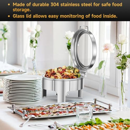 Chafing Dishes for Buffet, 6QT Round Stainless Steel Chafing Dish with Transparent Hydraulic Lid, 304 Food Pan, Buffet Warmer for Parties and Events (Silver) - color: Silver