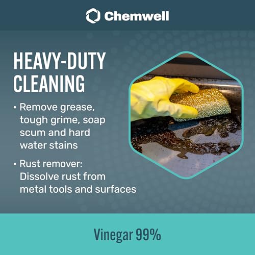 Chemwell 99% Vinegar (32 fl oz) - General Purpose All-Natural Multi-Surface Cleaner for Home, Patio & Commercial - High Performance, Powerful Concentrated Acetic Acid - Made in USA - color: 99% - 32 fl oz