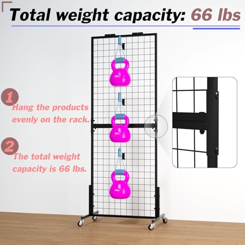 Grid Wall Panels Display Rack with Wheels & 15 Hooks for Retail Craft Show - size: 1pcs