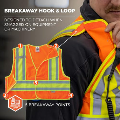 Ergodyne Public Safety Reflective Vest, High Visibility, ANSI Compliant, Breakaway, L/XL, GloWear 8245PSV - color: Orange, size: Large-X-Large