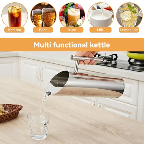 1.5L/53oz Stainless Steel Water Pitcher with Ice Guard, Modern Metal Water Pitcher Silver Carafe Drink Pitcher with Handle and Lid, Beverage Container Jug for Juice Coffee Milk, Iced/Hot Tea - size: Medium