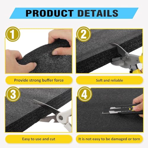 6‑Pack Black Polyethylene Foam Sheets, 12 x 16 x 0.5 Inch Customizable Protective Tool Padding