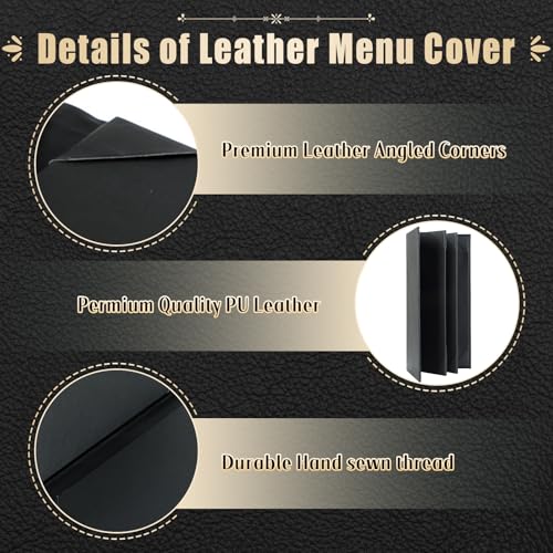 Restaurant Menu Covers Holders 4.25" x 11" | Pack of 10 Synthetic Leather Quad Fold Panels 6 View Angled Corners Black for Wine List, Drinks (10, Quad Fold Panels 6 View (4.25 x 11 inch)) - size: Quad Fold Panels 6 View (4.25 x 11 inch )