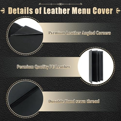 Restaurant Menu Covers Holders 4.25" x 11" | Pack of 10 Synthetic Leather Quad Fold Panels 6 View Angled Corners Black for Wine List, Drinks (10, Quad Fold Panels 6 View (4.25 x 11 inch)) - size: Quad Fold Panels 6 View (4.25 x 11 inch )