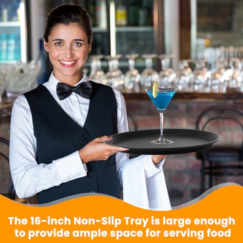 12 Pcs Black Restaurant Serving Trays Bulk, Round Tray, 16 Inch - size: 16 Inch