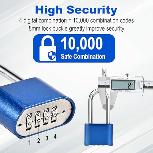 2pcs Long Combination Lock, 4-Digit Heavy Duty Combo Lock - color: 2pcs-Long-Blue